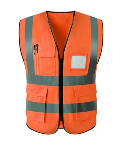 Reflective undershirt wholesale multi-pocket yellow reflective safety vest construction site zipper model