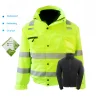High-Visibility Reflective Cotton Jacket Removable Collar Winter Overcoat Heavy Raincoat Highway Patrol