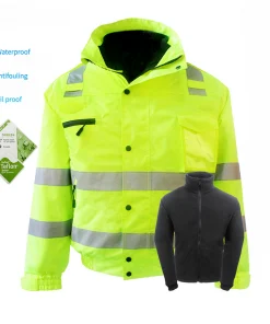 High-Visibility Reflective Cotton Jacket Removable Collar Winter Overcoat Heavy Raincoat Highway Patrol